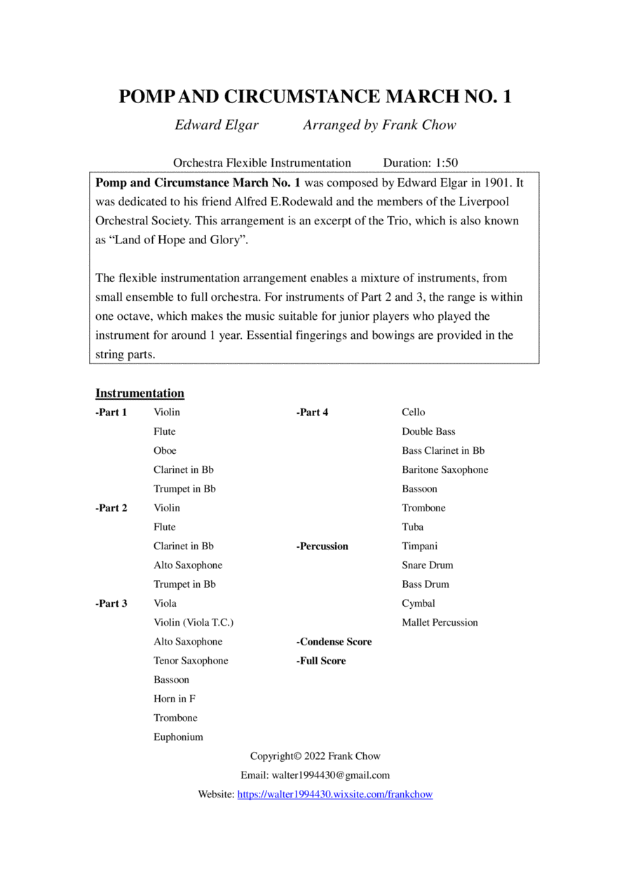 Pomp and Circumstance March No. 1 (Orchestra/ Concert Band Flexible Instrumentation) Concert Band scores gallery preview page 1
