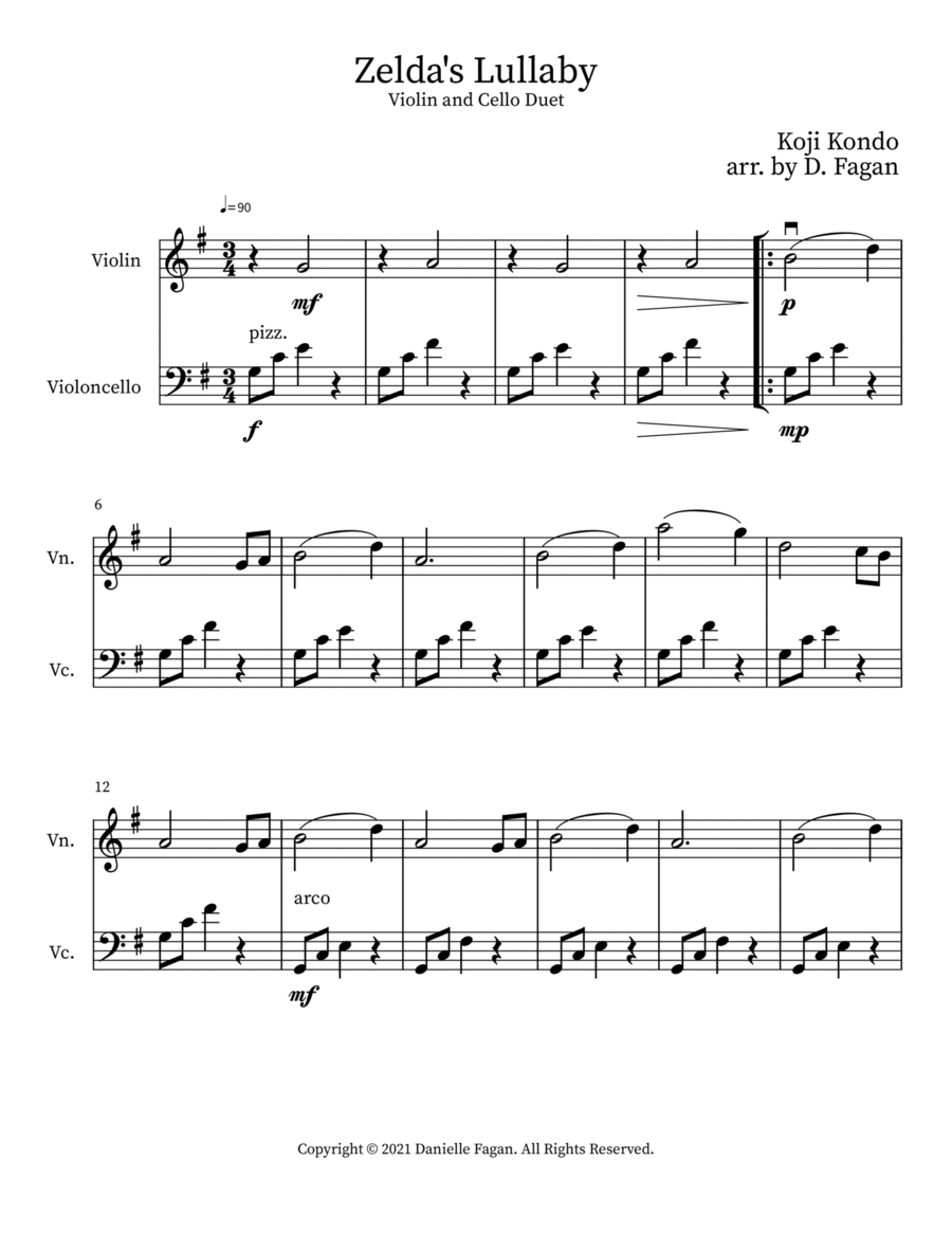Zelda's Lullaby String Duet scores gallery preview page 1