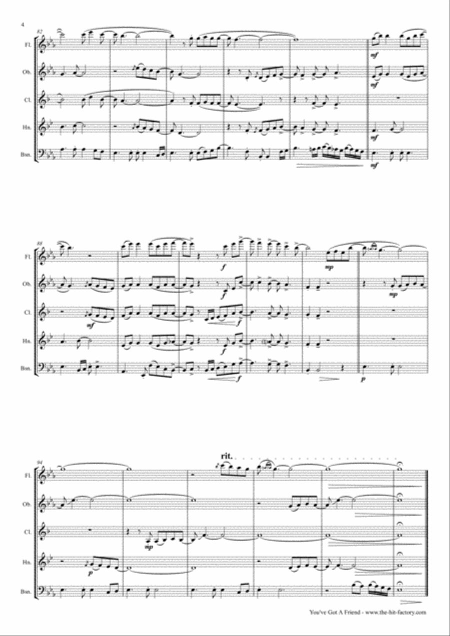 You've Got A Friend Woodwind Quintet scores gallery preview page 4