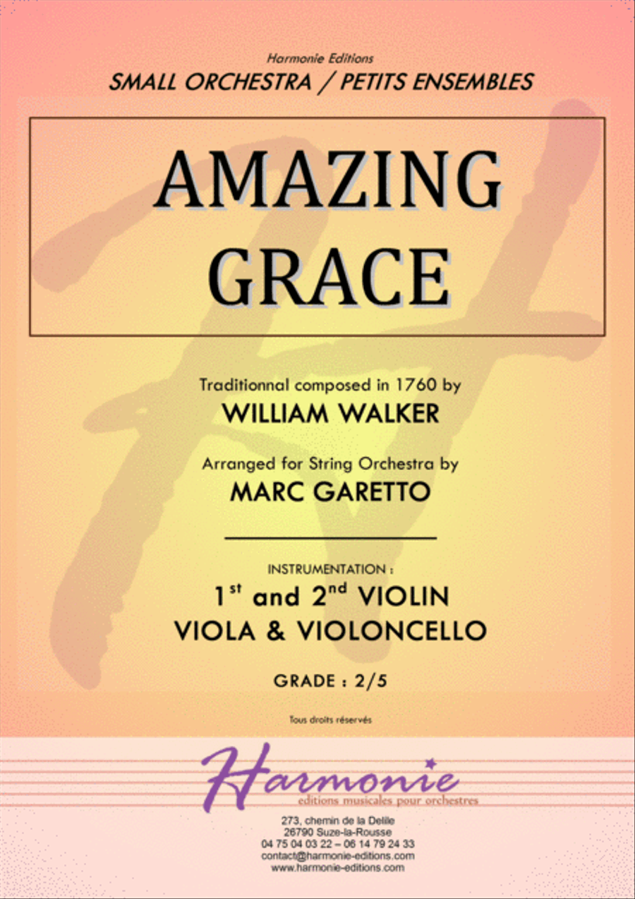 AMAZING GRACE - Traditionnal - for String Quartet or Beginner String Orchestra - Arranged by Marc Ga String Quartet scores gallery preview page 1