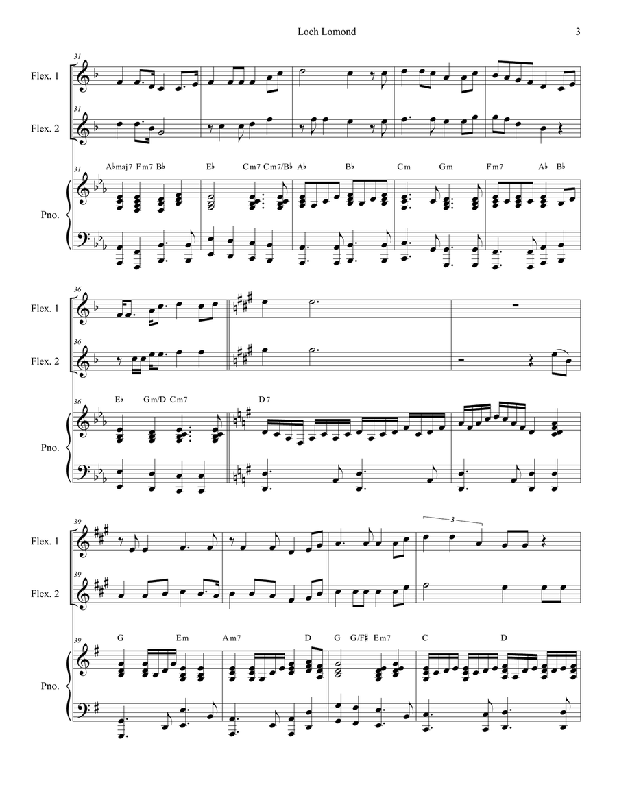Loch Lomond (Duet for Flexible Instrumentation and Piano) Piano Accompaniment scores gallery preview page 3