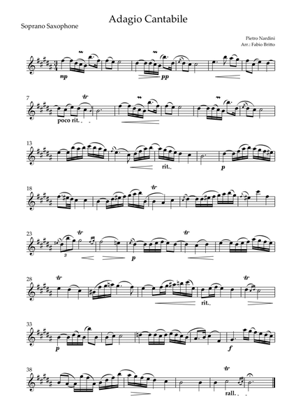 Adagio Cantabile (P. Nardini) for Soprano Saxophone Solo