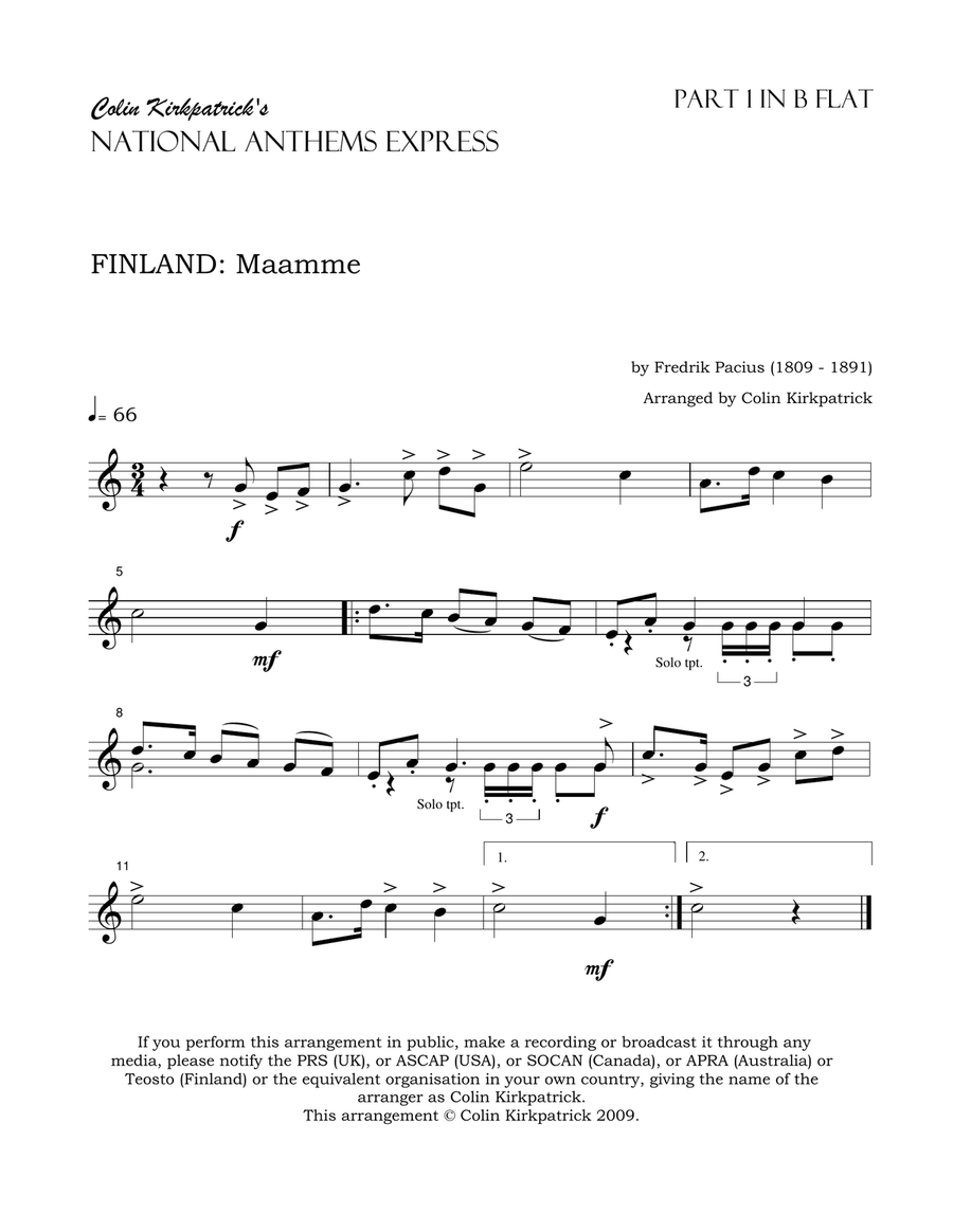 Finland National Anthem: Maamme (Our Land) Large Ensemble scores gallery preview page 6
