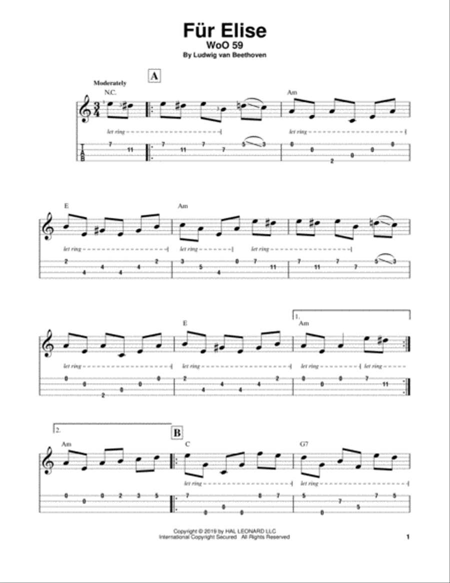 Fur Elise, WoO 59 Ukulele scores gallery preview page 1