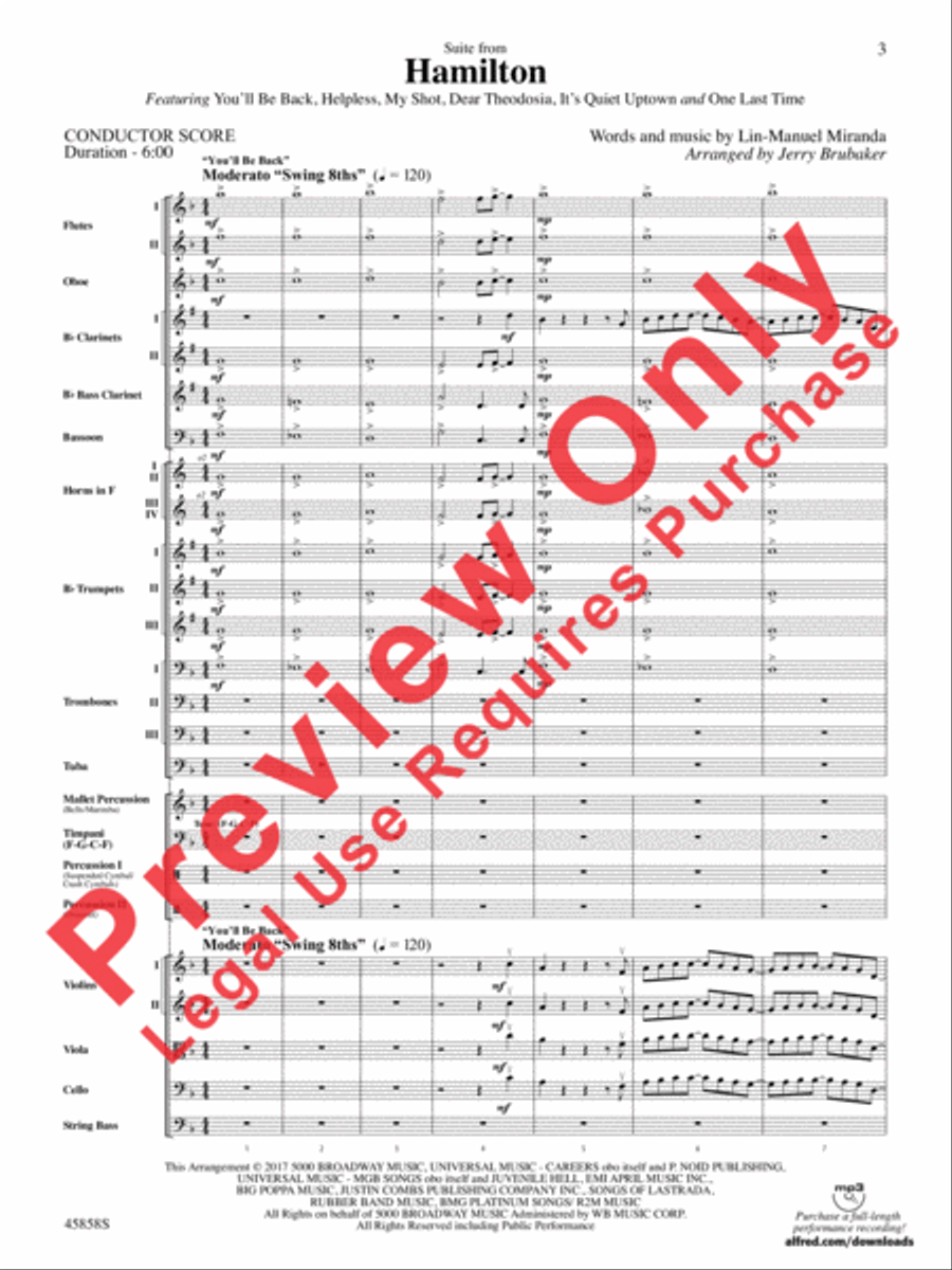 Hamilton, Suite from the Broadway Musical Full Orchestra scores gallery preview page 2