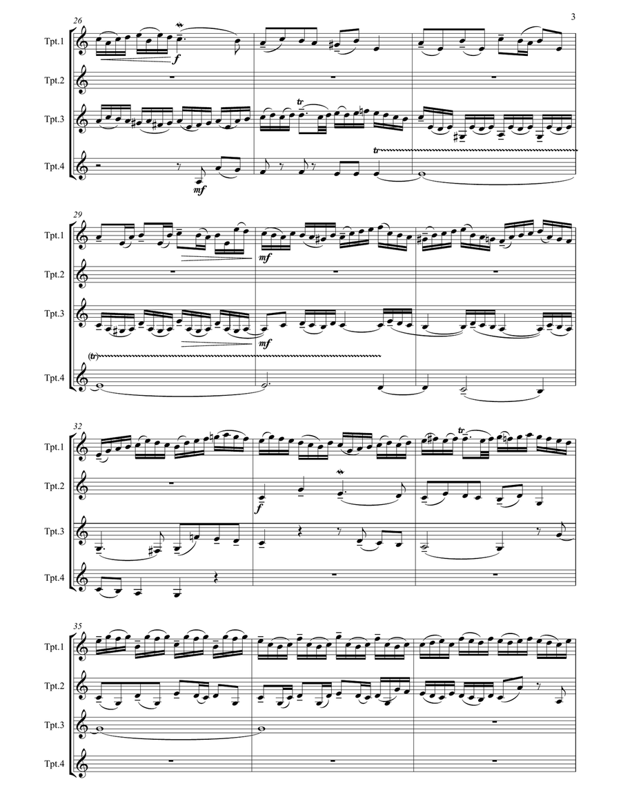 Little Fugue in G minor arranged for Trumpet Quartet Brass Ensemble scores gallery preview page 4