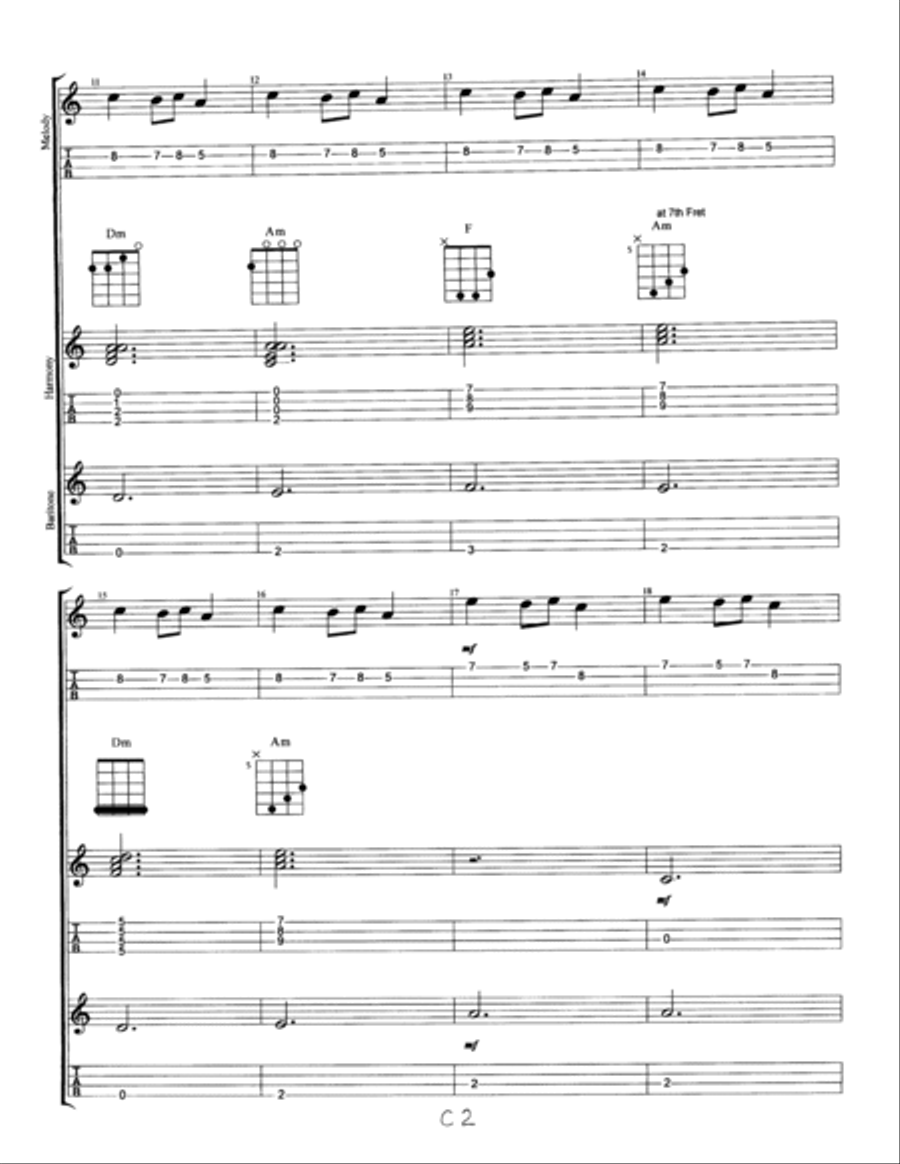 Shchedryk UKRAINIAN BELL CAROL (Carol Of The Bells instrumental) for UKULELE ENSEMBLE, notes & tabs Ukulele scores gallery preview page 4
