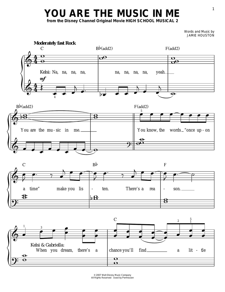 You Are The Music In Me (from High School Musical 2) Easy Piano scores gallery preview page 1