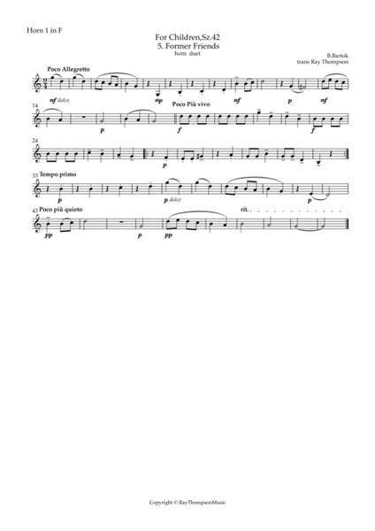 Bartók: For Children, Sz.42 5 Former Friends - horn duet image number null