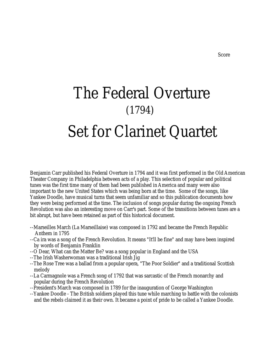 1794! Federal Overture for Clarinet Quartet Clarinet Quartet scores gallery preview page 1