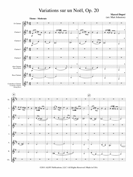 Variations sur un Noël, Op. 20 for Clarinet Choir