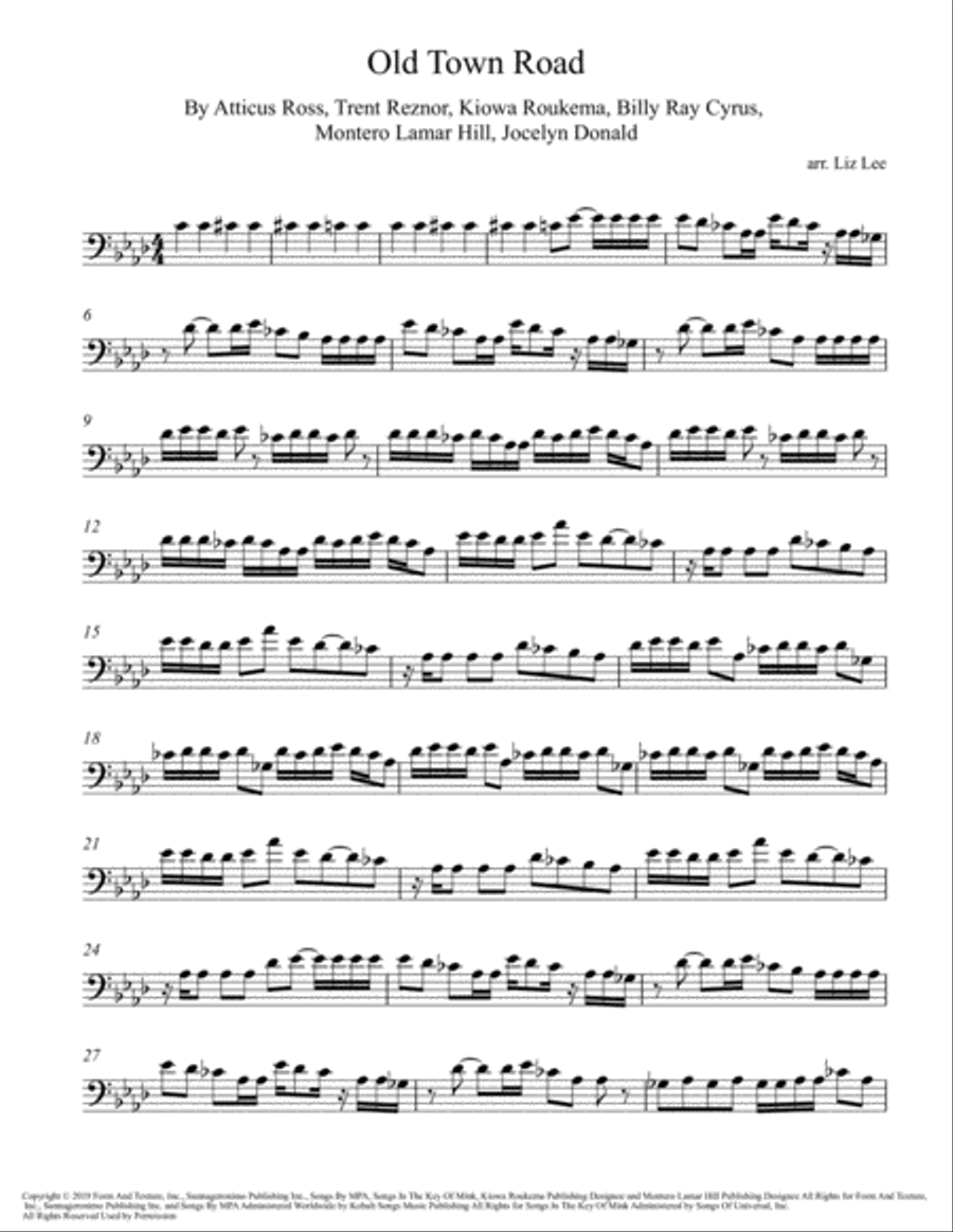 Old Town Road (remix) Cello Solo scores gallery preview page 2