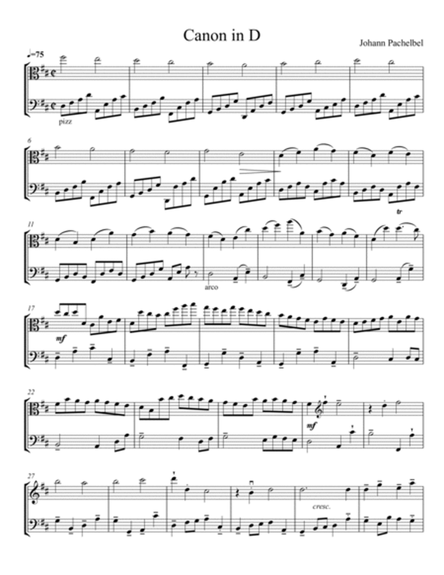 Canon in D (Pachelbel's Canon) for VIOLA and CELLO image number null