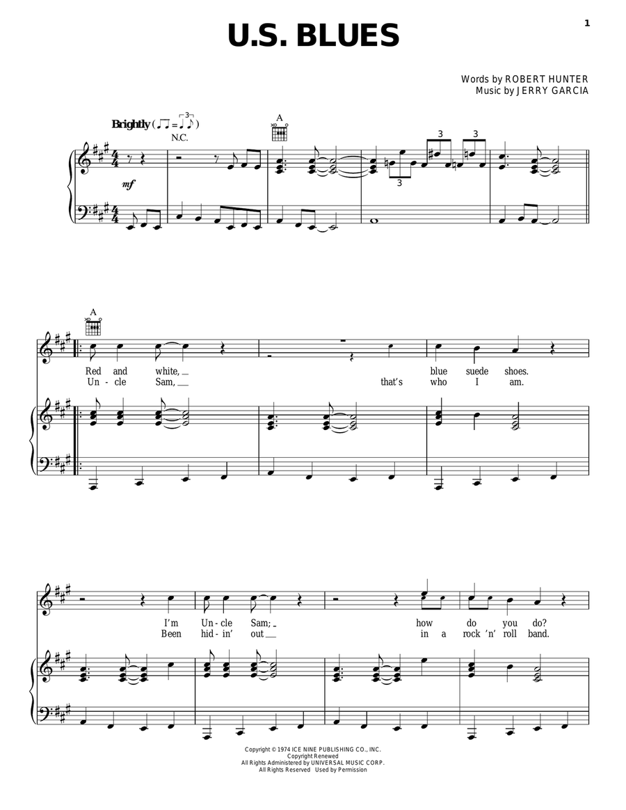 U.S. Blues U.S. Blues Piano, Vocal, Guitar scores gallery preview page 1