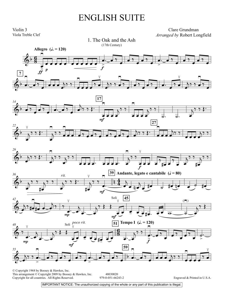 English Suite - Violin 3 (Viola Treble Clef) Orchestra scores gallery preview page 1