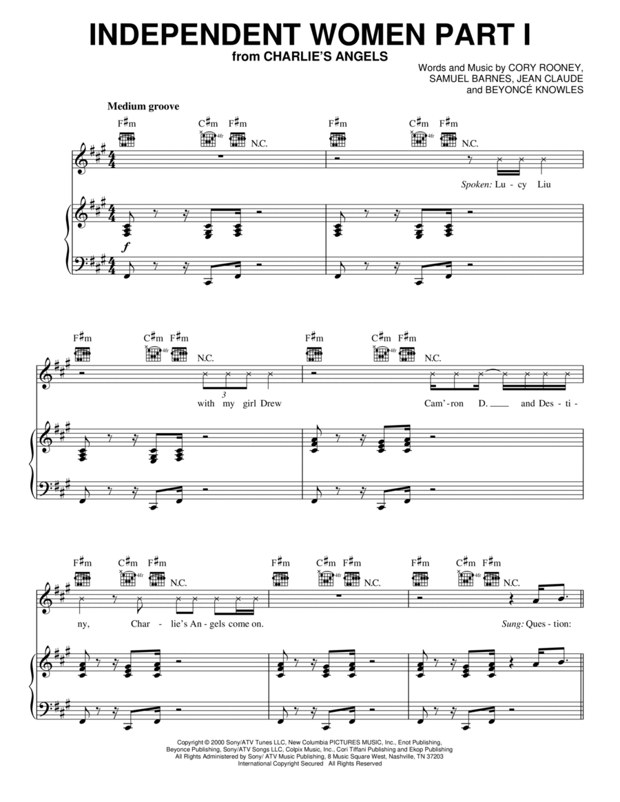 Independent Women Part I Piano, Vocal, Guitar scores gallery preview page 1