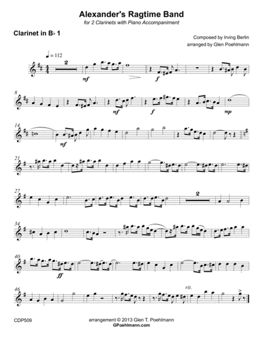 ALEXANDER'S RAGTIME BAND for 2 CLARINETS with Piano Accompaniment image number null