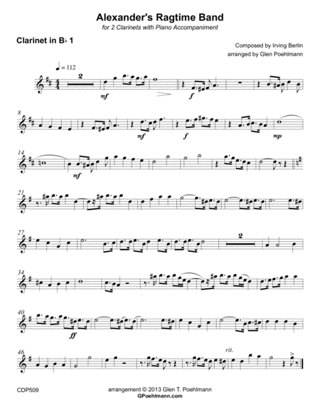 ALEXANDER'S RAGTIME BAND for 2 CLARINETS with Piano Accompaniment image number null