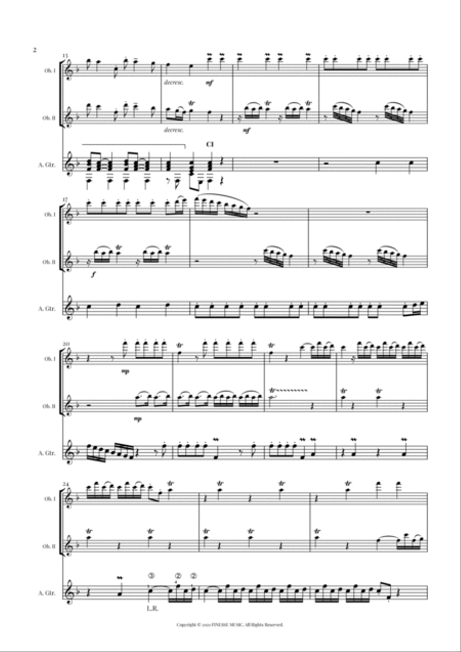 TRIO - Four Seasons Spring (Allegro) for 2 OBOES and ACOUSTIC GUITAR - F Major Small Ensemble scores gallery preview page 4