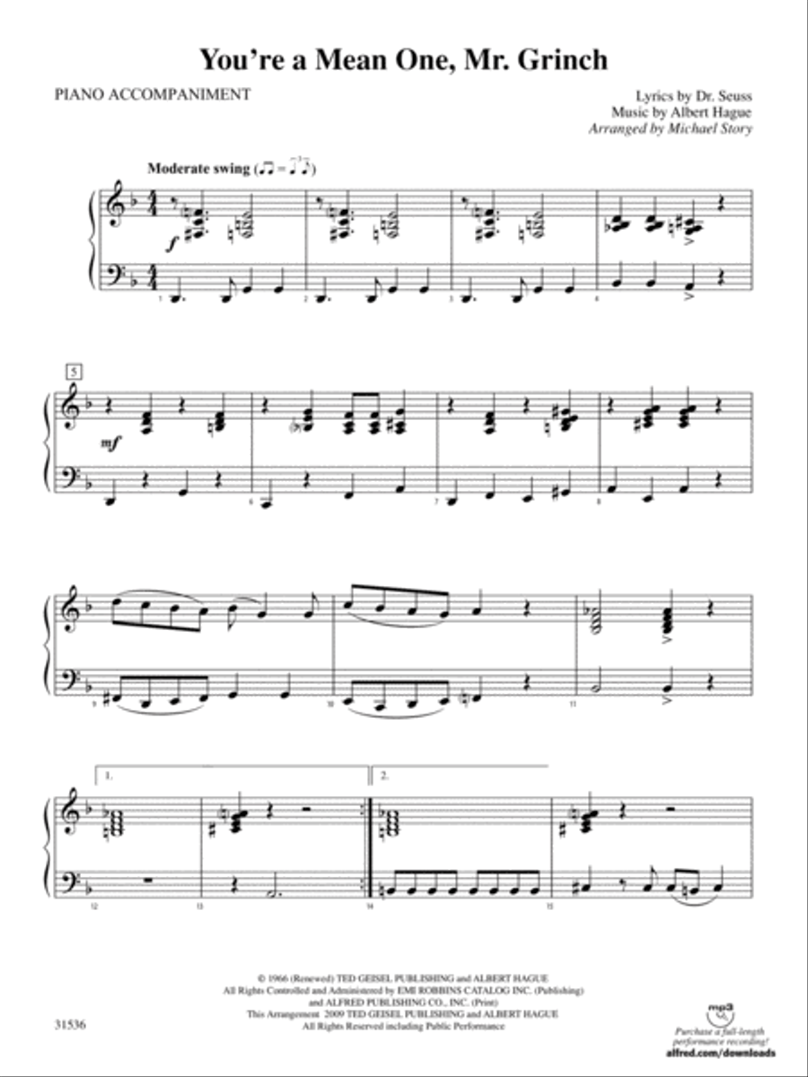 You're a Mean One, Mr. Grinch: Piano Accompaniment Orchestra scores gallery preview page 1