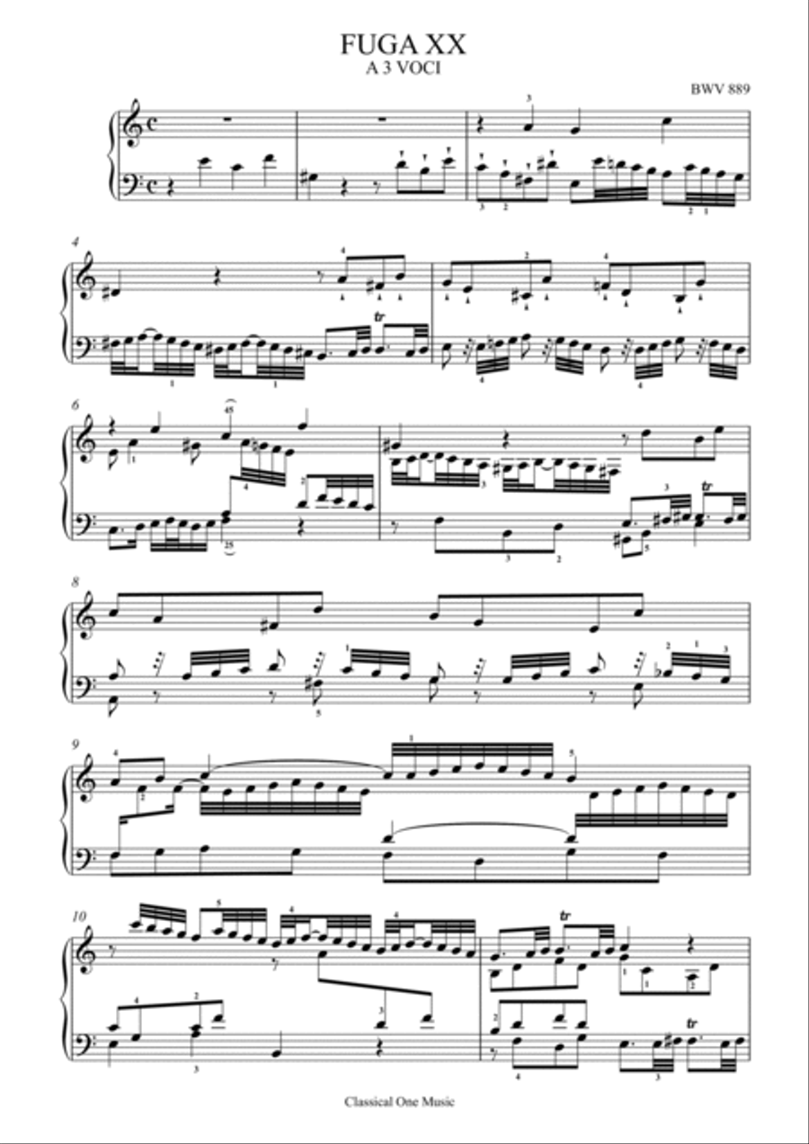 Bach-Fugue XX in A Minor, BWV 889 Piano Solo scores gallery preview page 2