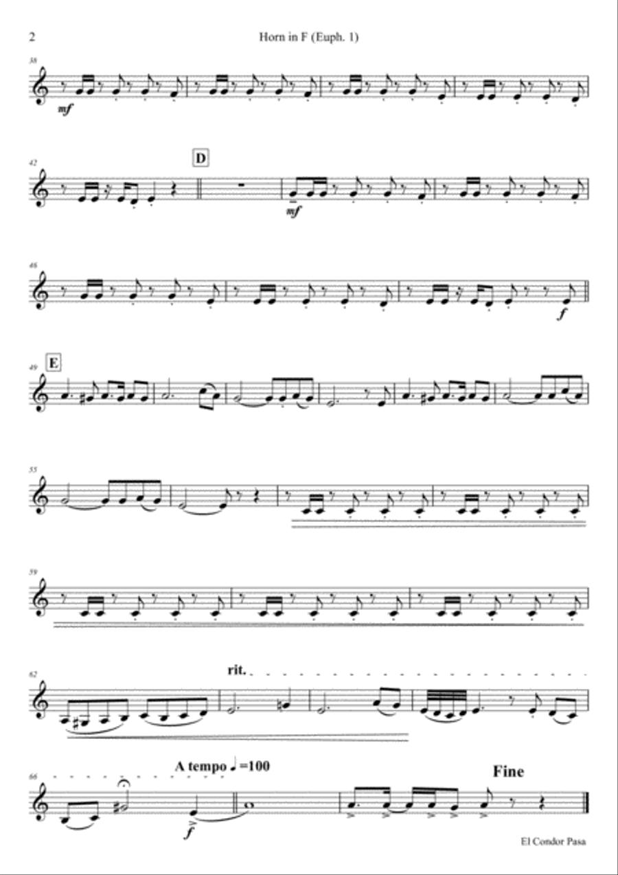 El Condor pasa - Peruvian Folk Song - Low Brass Quartet/Tuba Quartet Brass Quartet scores gallery preview page 5