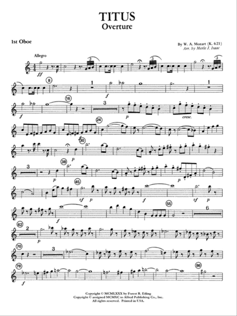 Titus Overture: Oboe Full Orchestra scores gallery preview page 1