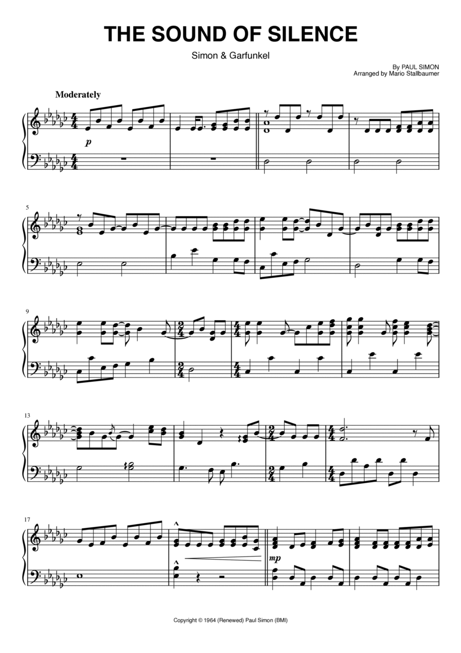 The Sound Of Silence Piano Solo scores gallery preview page 1