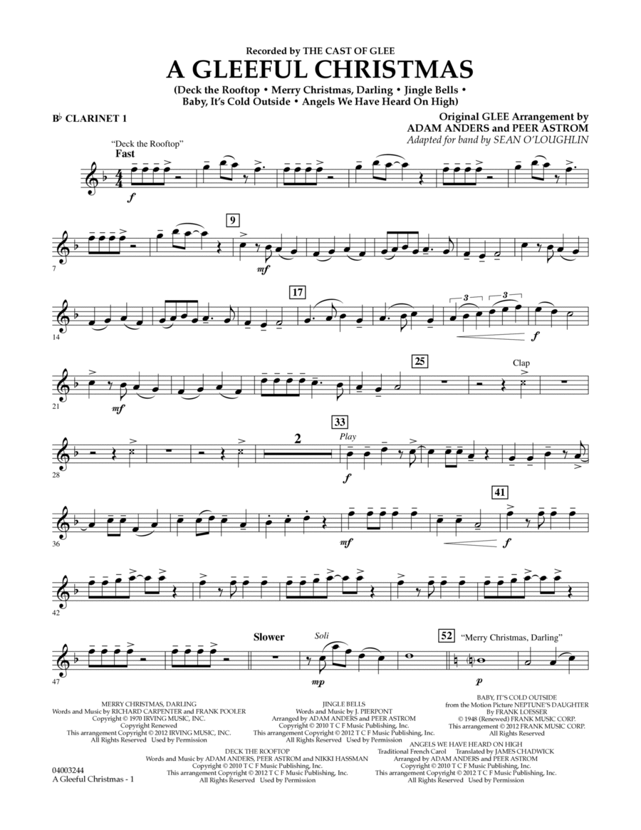 A Gleeful Christmas - Bb Clarinet 1 Concert Band scores gallery preview page 1