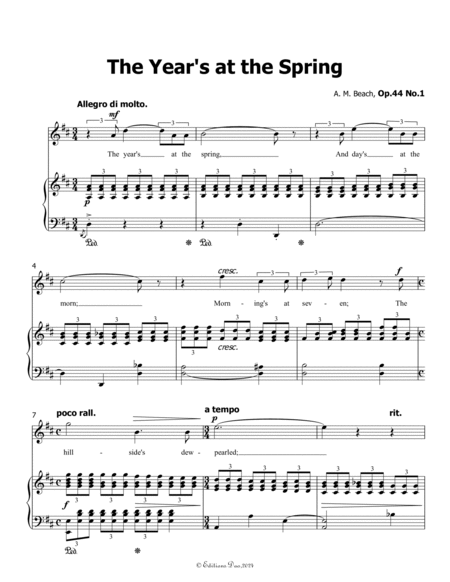 The Year's at the Spring, by A. M. Beach, in D Major