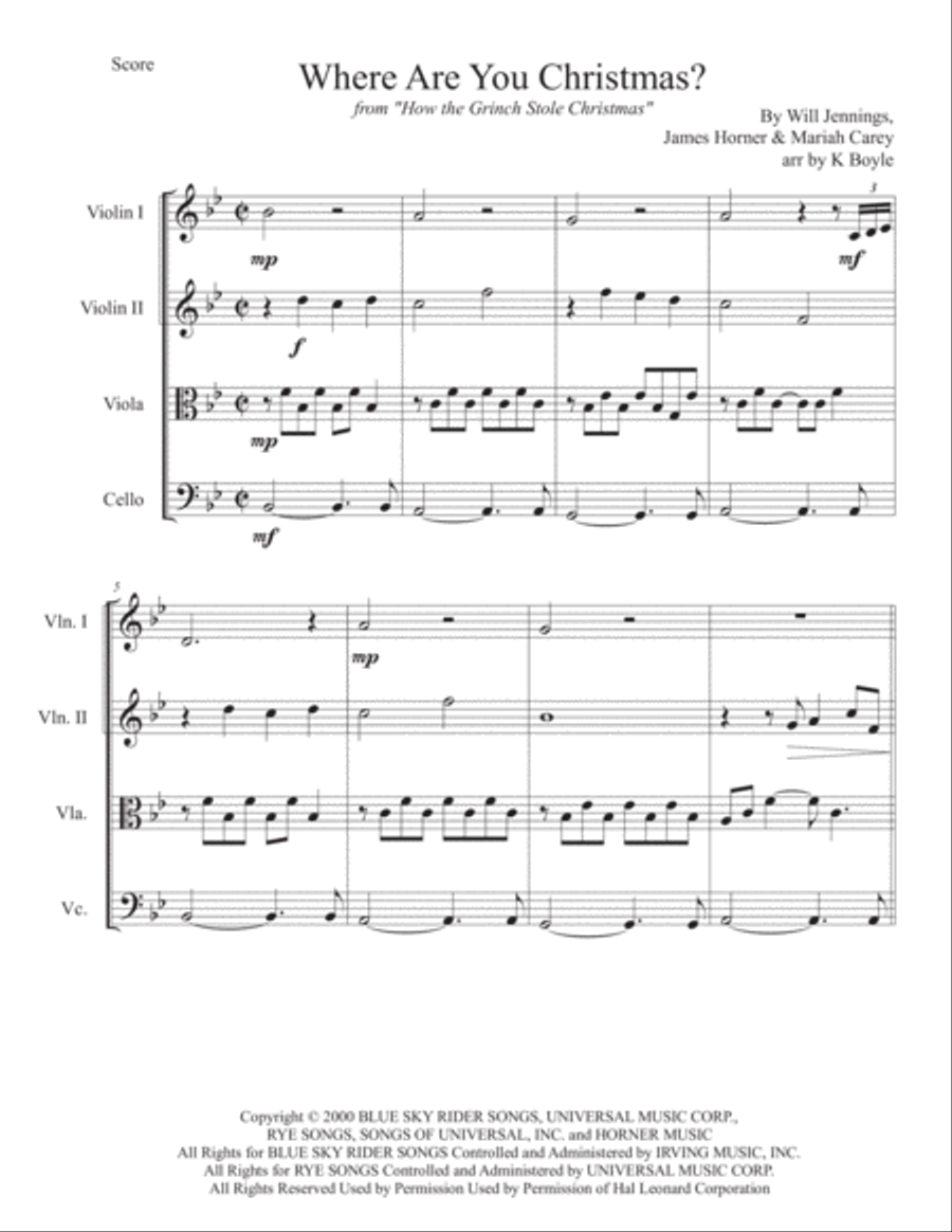 Where Are You Christmas? String Quartet scores gallery preview page 1