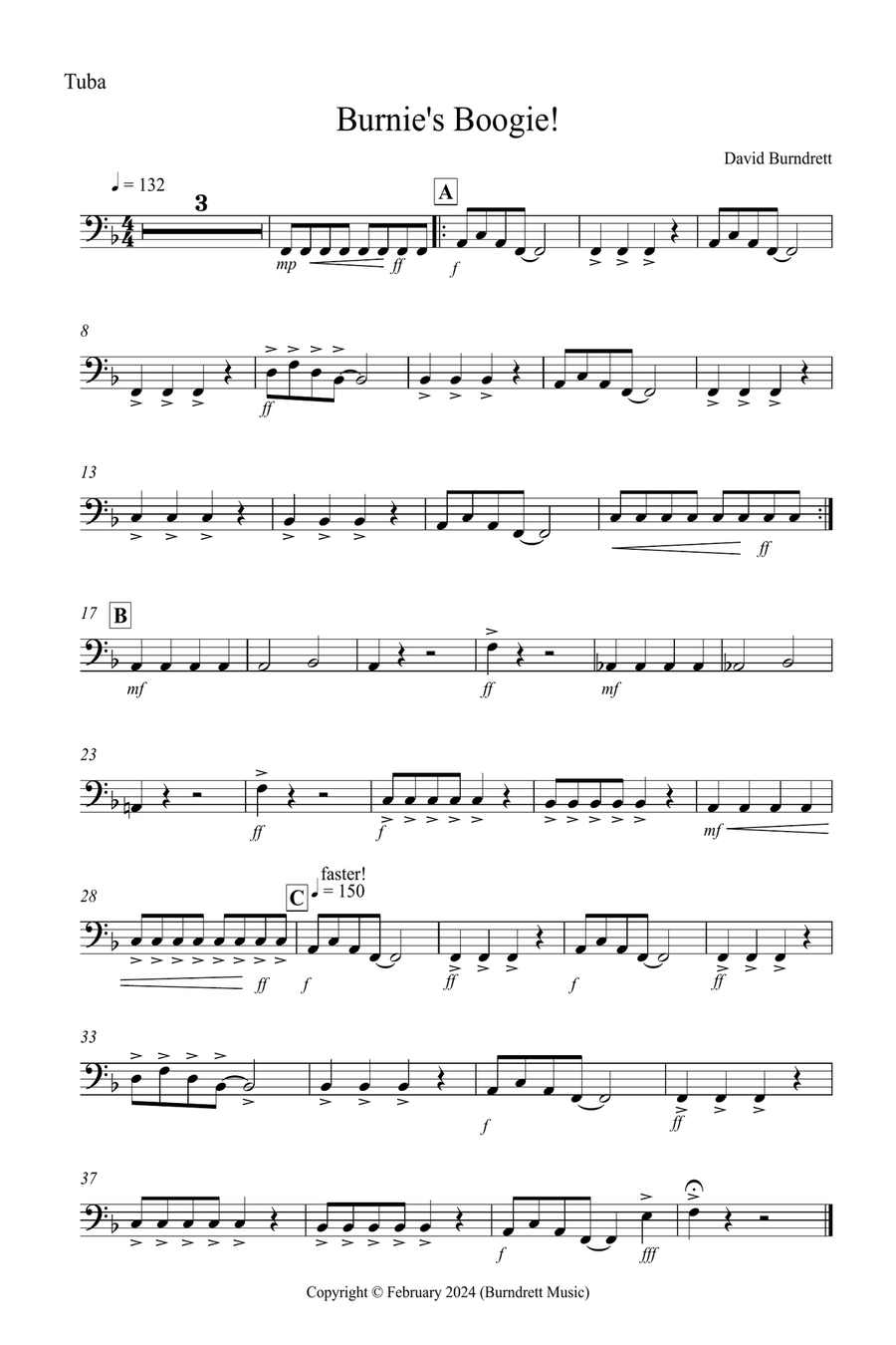 Burnie's Boogie for Easy Tuba and Piano Piano Accompaniment scores gallery preview page 3