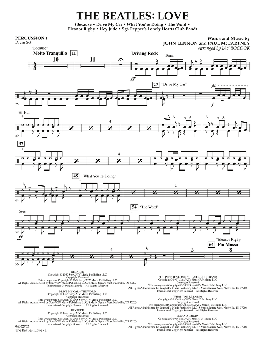 The Beatles: Love - Percussion 1 Concert Band scores gallery preview page 1