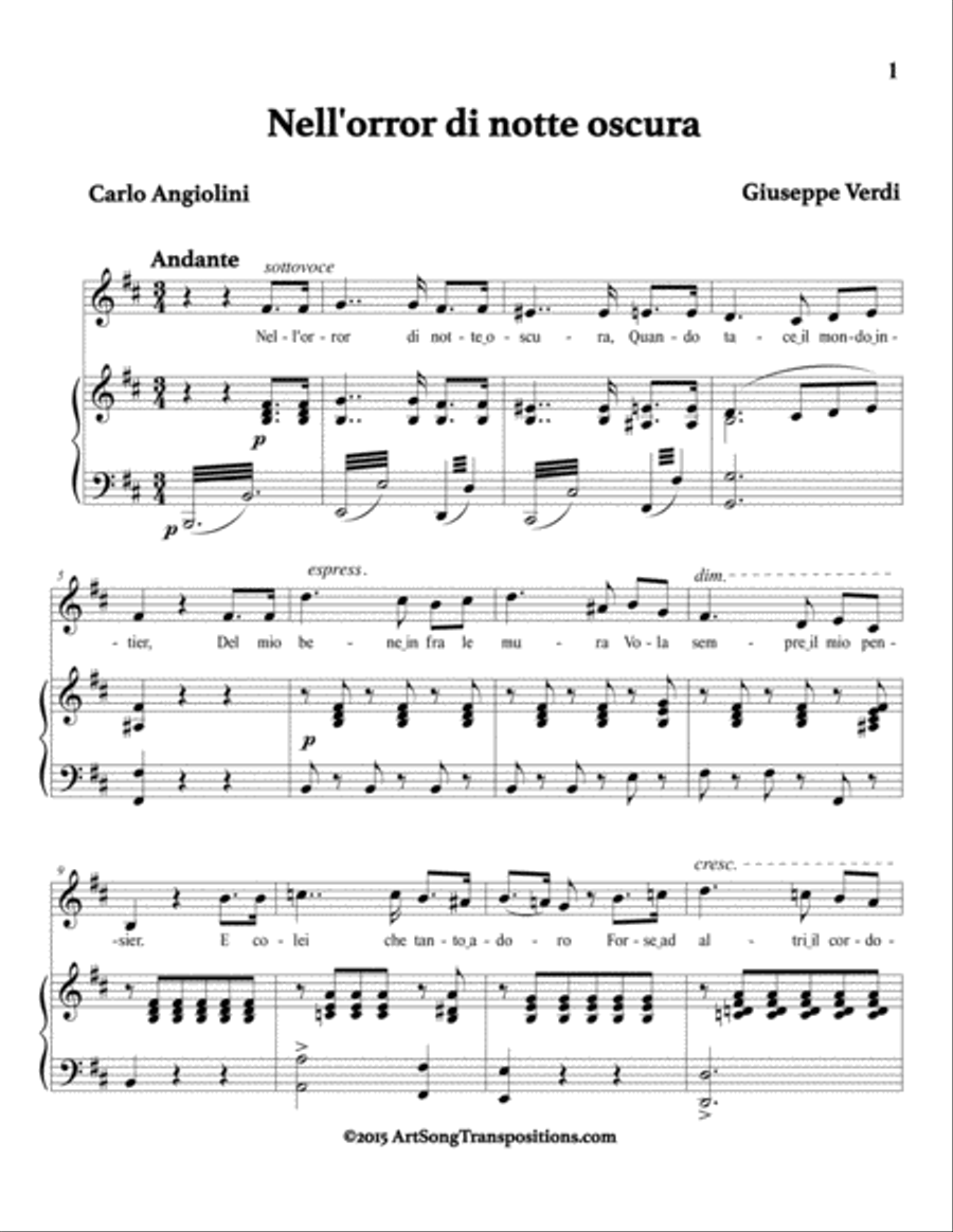 VERDI: Nell'orror di notte oscura (transposed to B minor) Voice scores gallery preview page 2
