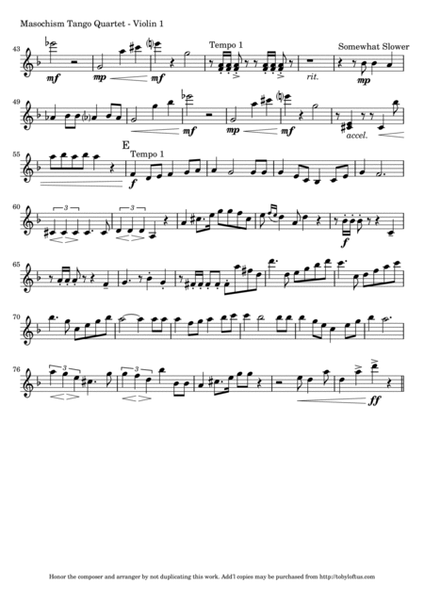 Masochism Tango by Tom Lehrer for String Quartet