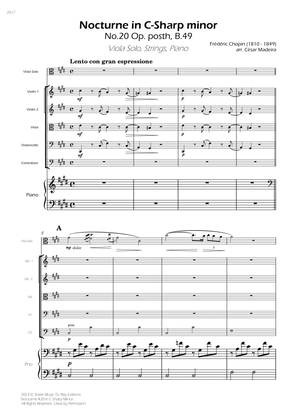 Nocturne No.20 in C Sharp minor - Viola Solo, Strings and Piano (Full Score) - Score Only