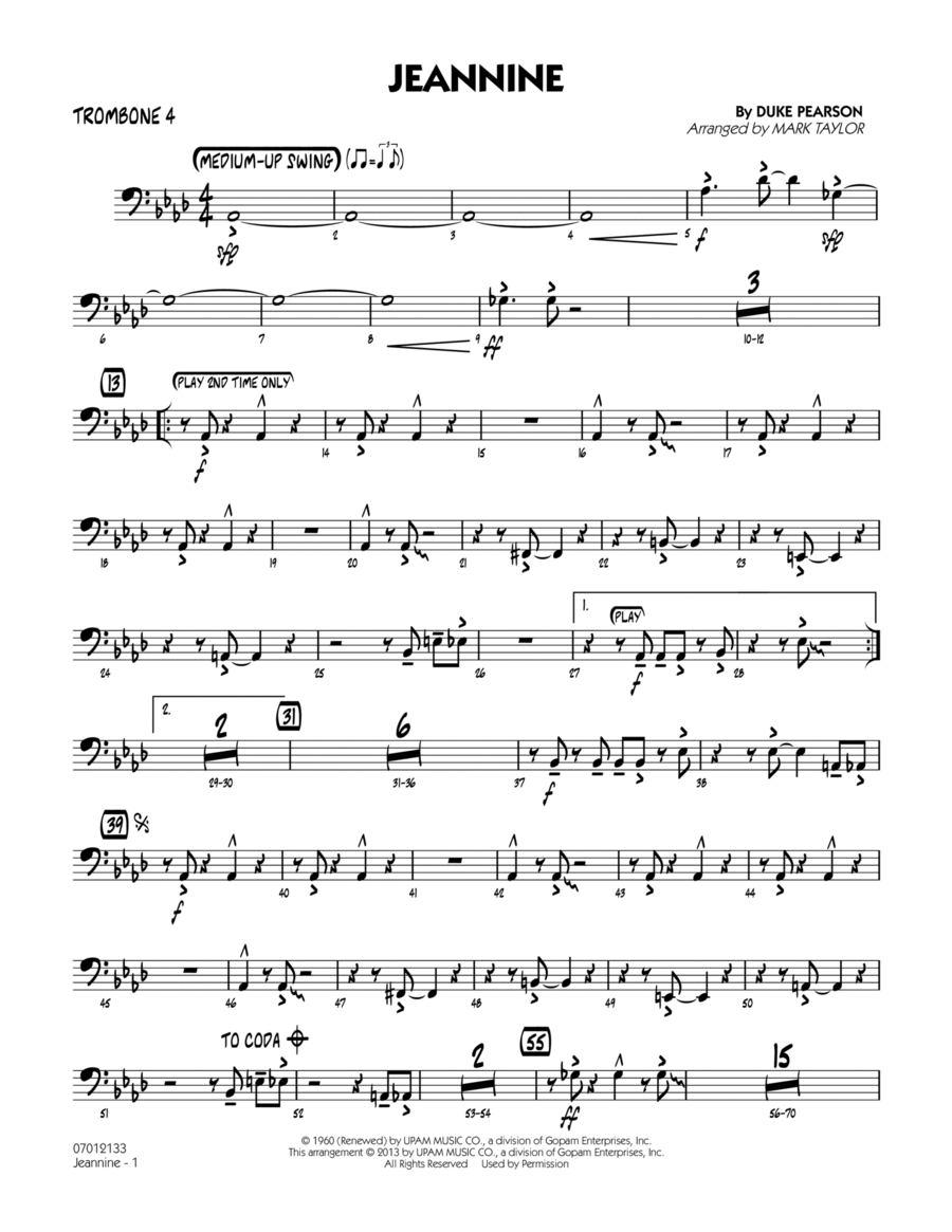 Jeannine - Trombone 4 Jeannine - Trombone 4 Jazz Ensemble scores gallery preview page 1