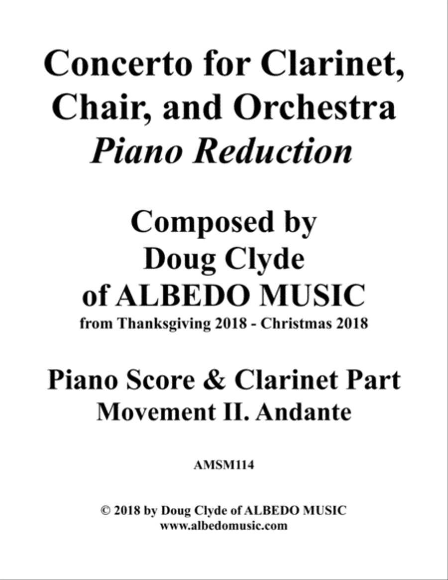 Concerto for Clarinet, Chair, and Orchestra. Piano Reduction. Movement II. Andante. Clarinet Solo scores gallery preview page 1