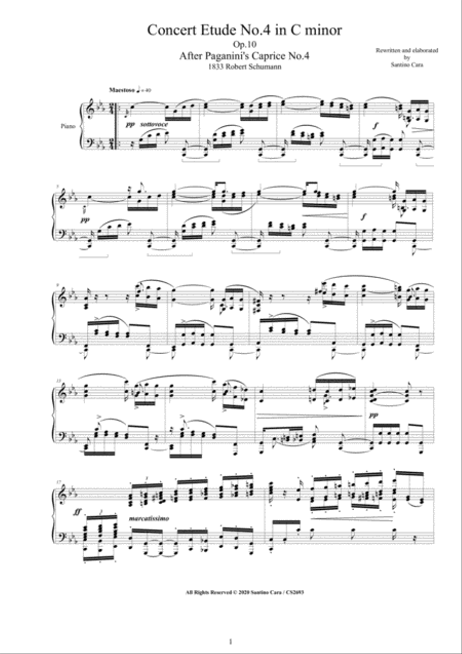 Schumann - Concert Etude No.4 in C minor Op.10 for Piano after Paganini's Caprices Piano Method scores gallery preview page 1