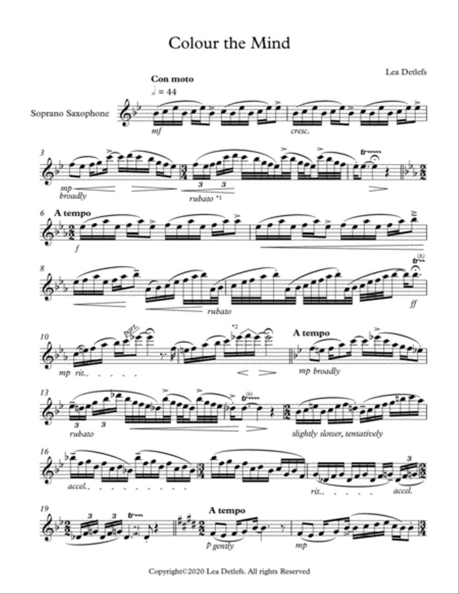 Colour the Mind - Solo for Soprano or Alto Saxophone with Improvisation (optional) Woodwind Duet scores gallery preview page 2