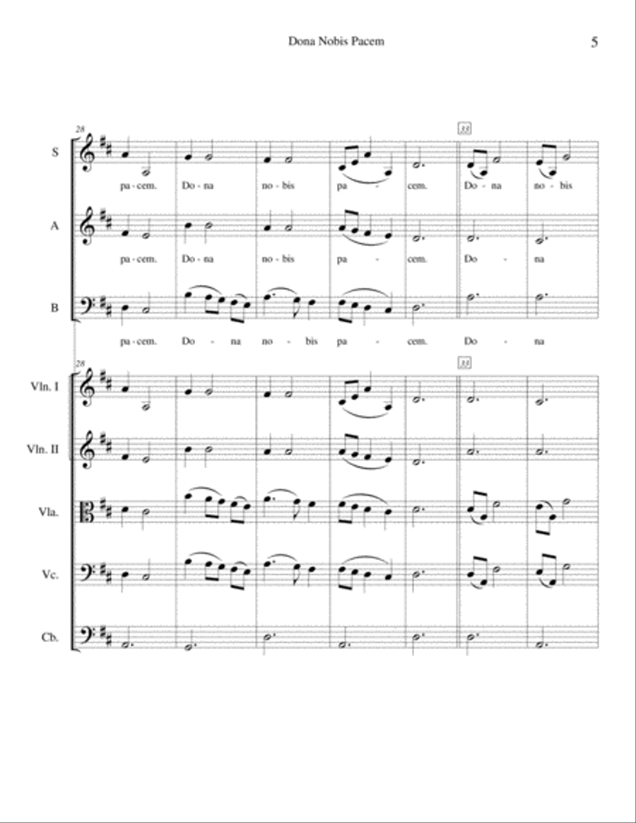 Dona Nobis Pacem (Give Us Peace) - for beginning string orchestra and SAB choir 3-Part scores gallery preview page 5