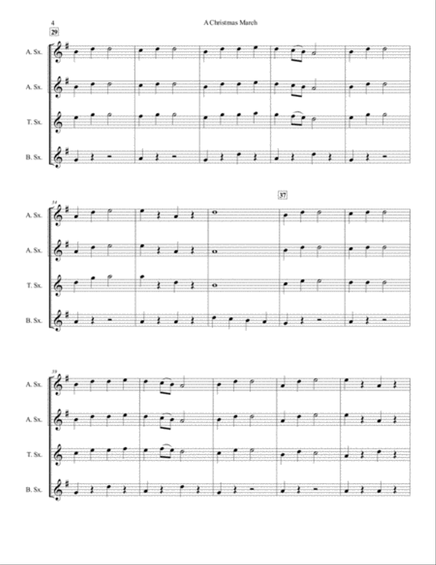 A Christmas March for Saxophone Quartet (SATB or AATB) Saxophone Quartet scores gallery preview page 4