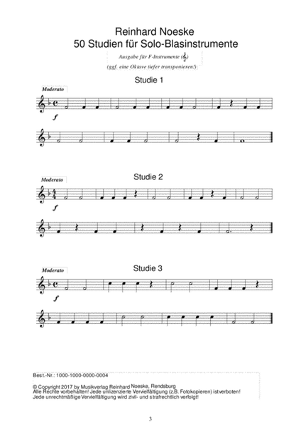 50 Studien für Solo-Blasinstrumente - Ausgabe für F-Instrumente (Violinschlüssel)