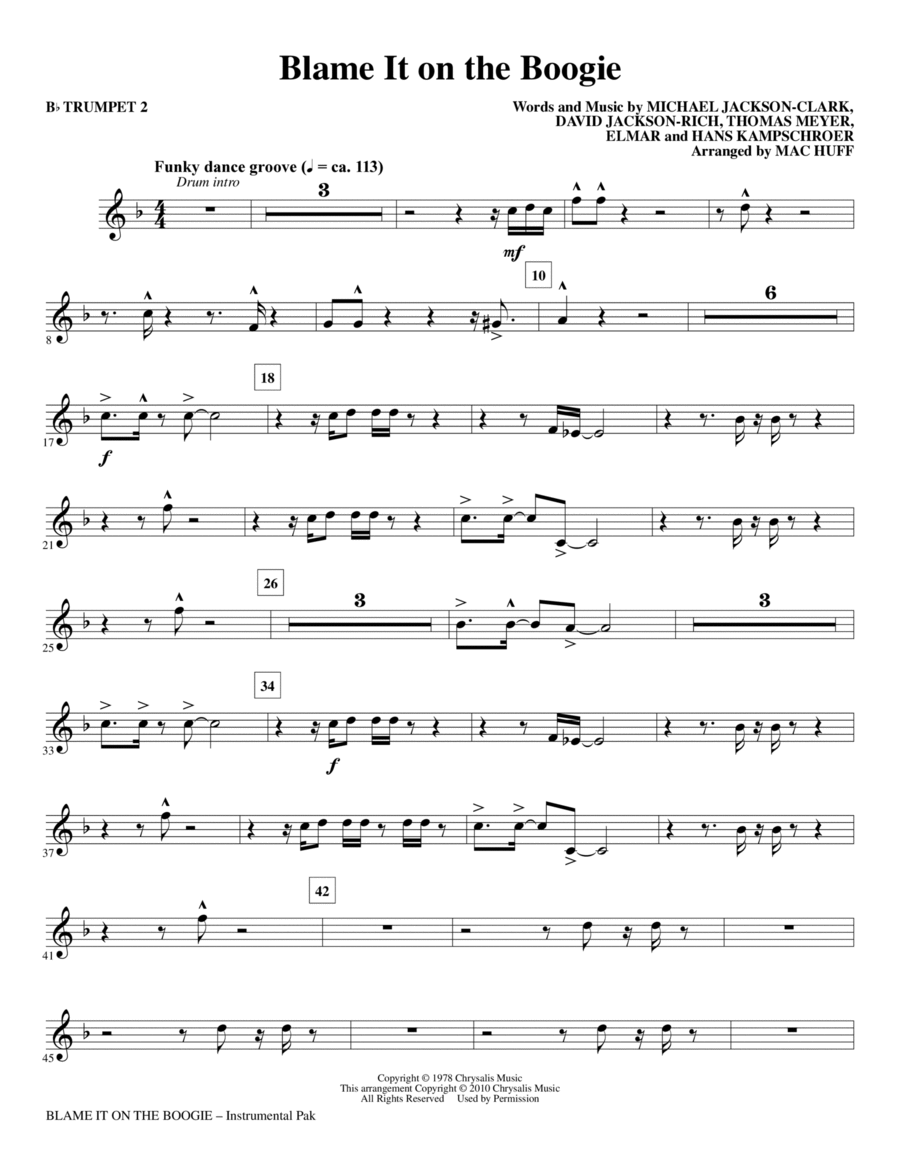 Blame It On The Boogie - Bb Trumpet 2 Choir scores gallery preview page 1