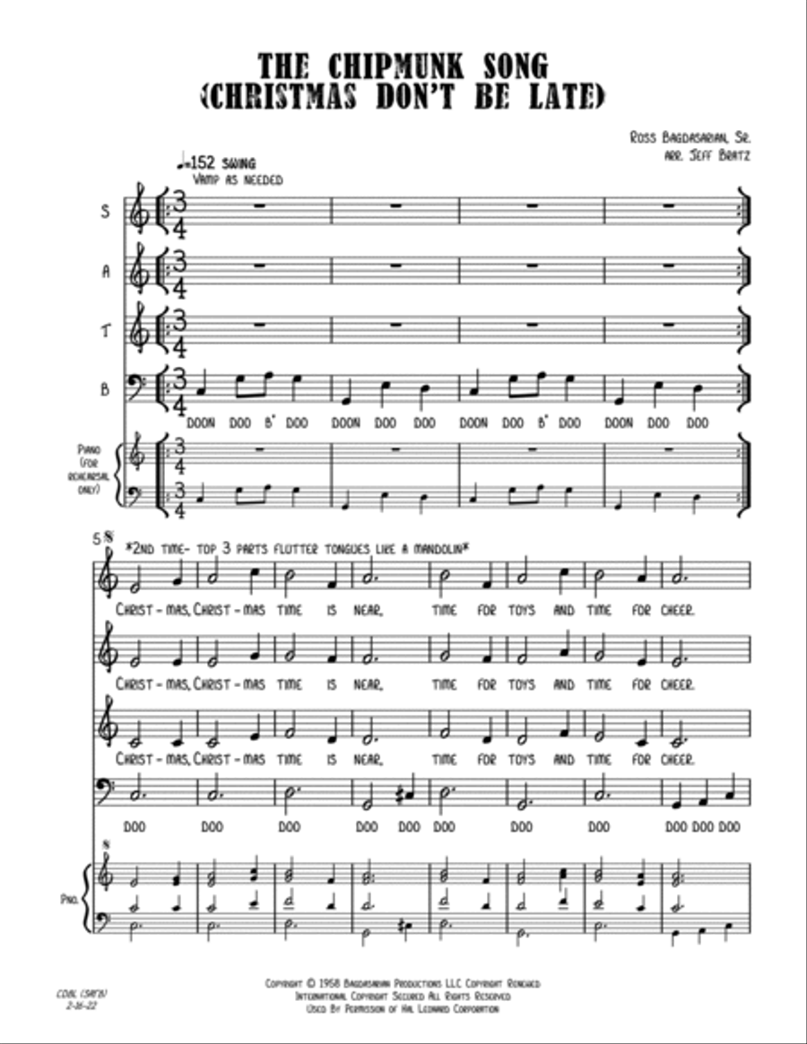 The Chipmunk Song The Chipmunk Song 4-Part scores gallery preview page 2