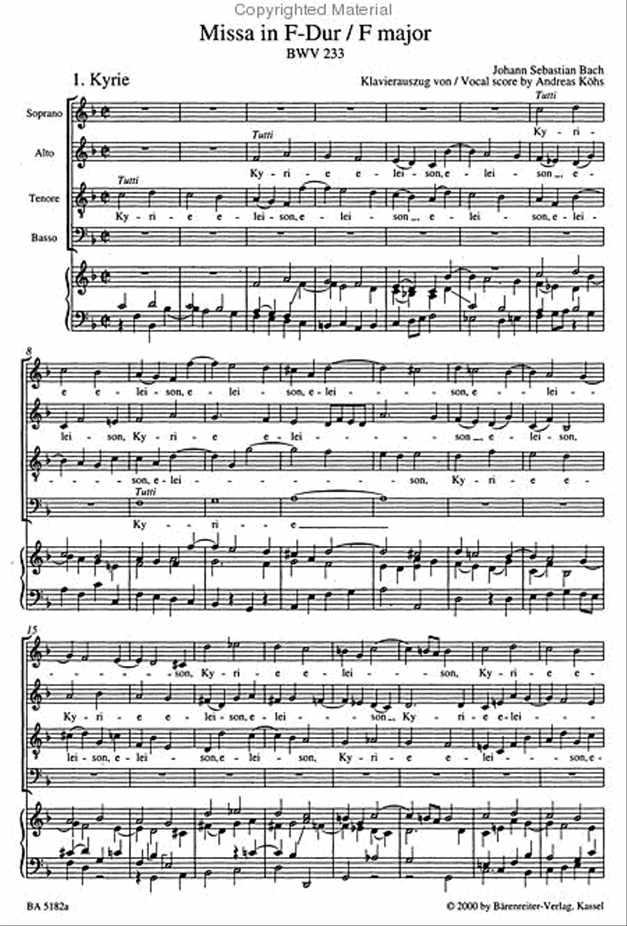 Mass in F major BWV 233 'Lutheran Mass 1' 4-Part scores gallery preview page 3