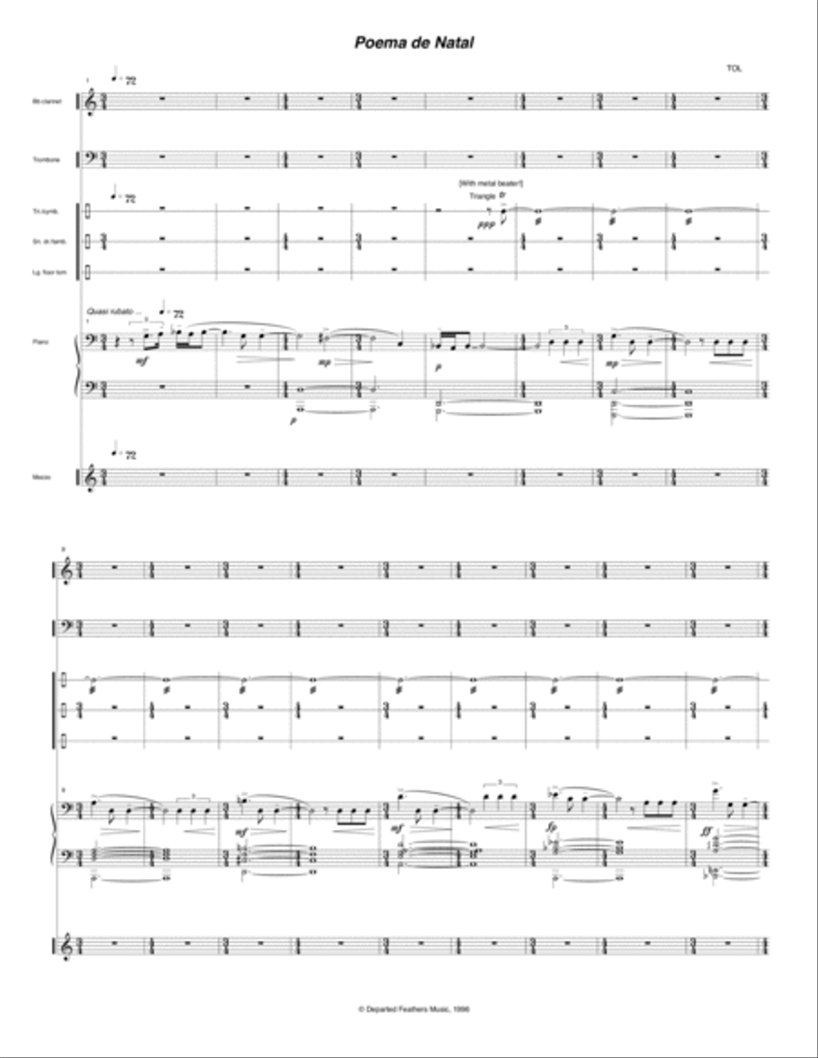 Poema de Natal (1996) for mezzo-soprano, clarinet, trombone, piano and percussion Small Ensemble scores gallery preview page 3