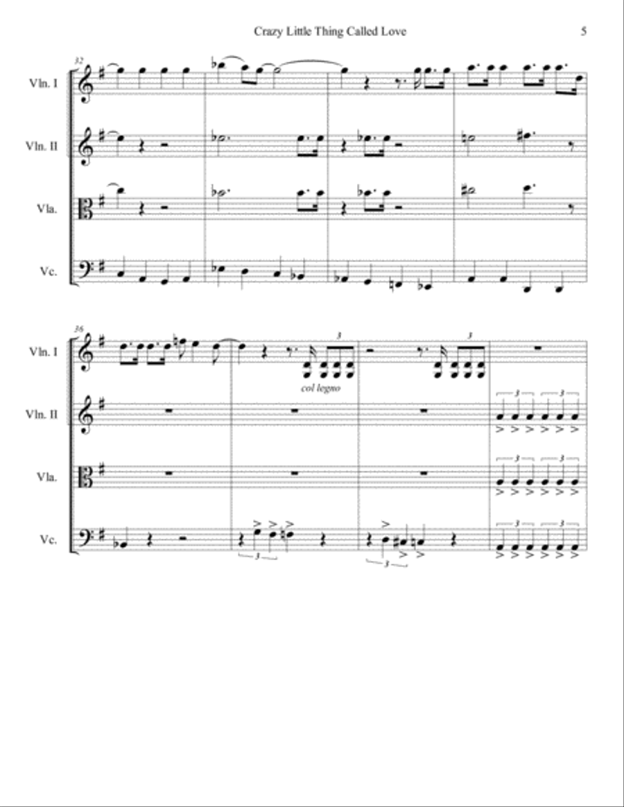 Crazy Little Thing Called Love String Quartet scores gallery preview page 5