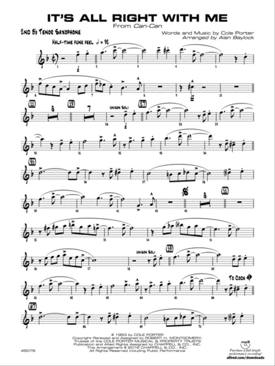 It's All Right with Me: 2nd B-flat Tenor Saxophone Jazz Ensemble scores gallery preview page 1