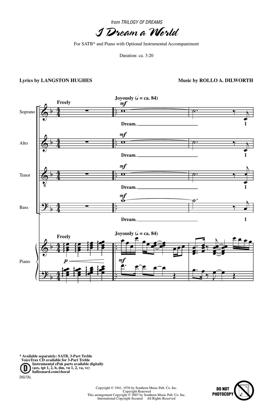 I Dream A World (from Trilogy of Dreams) 4-Part scores gallery preview page 1